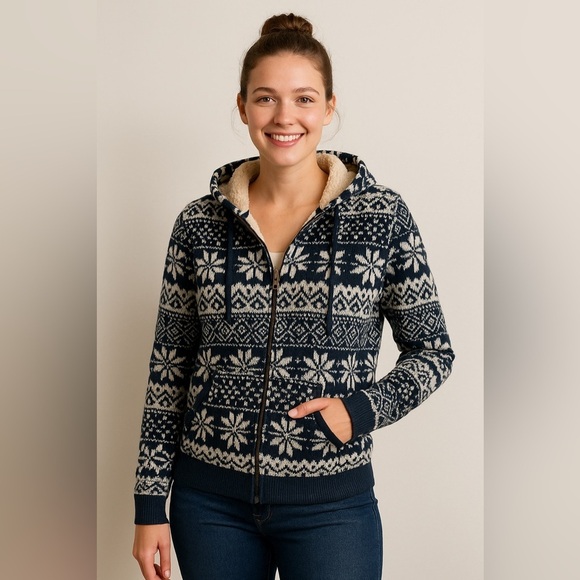 Aeropostale Jackets & Blazers - Aéropostale Sherpa Lined Fair Isle Zip Hoodie Jacket – Size M